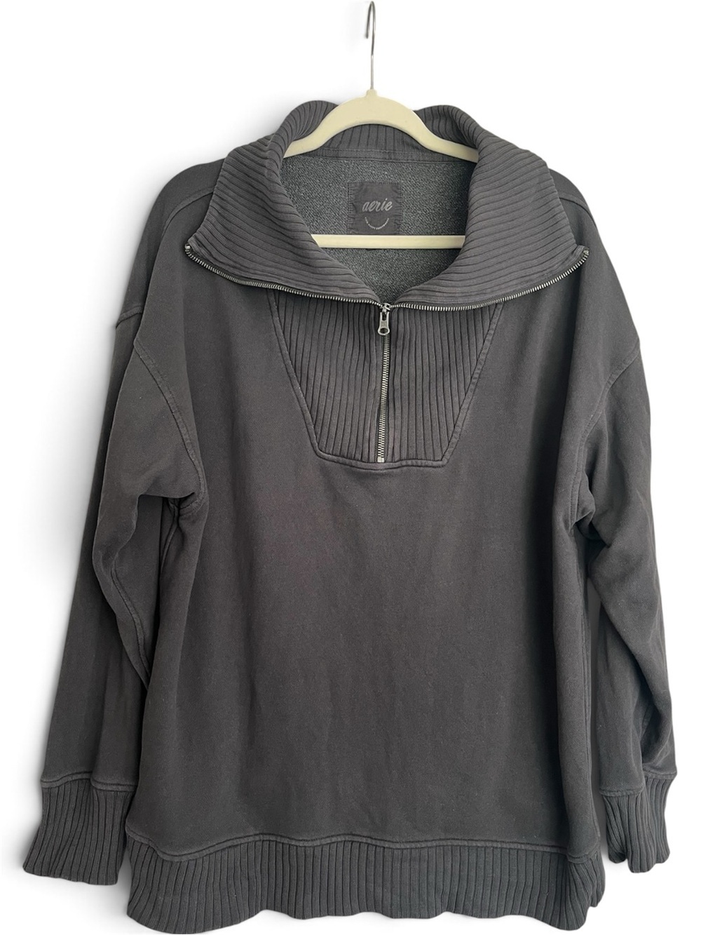 Aerie Oversized Quarter Zip
Pullover Sweater Charcoal Slouchy Drop
Shoulder Cozy